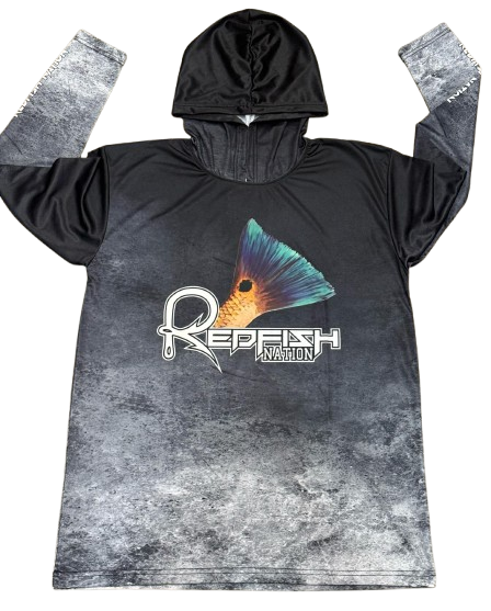 Redfish Nation Hooded Performance Black Redfish Shirt