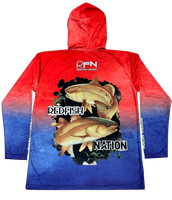 Redfish Nation Hooded Performance Red/Blue Redfish Shirt