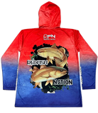 Redfish Nation Hooded Performance Red/Blue Redfish Shirt