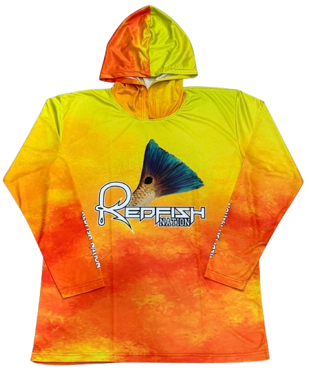 Redfish Nation Hooded Performance Yellow/Orange Redfish Shirt