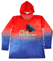 Redfish Nation Hooded Performance Red/Blue Redfish Shirt