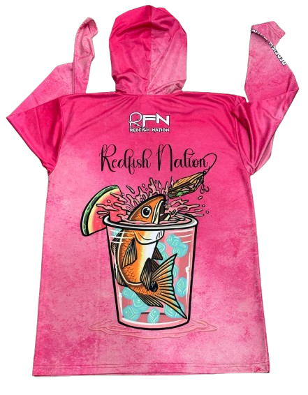 Redfish Nation Hooded Performance Pink Redfish Shirt