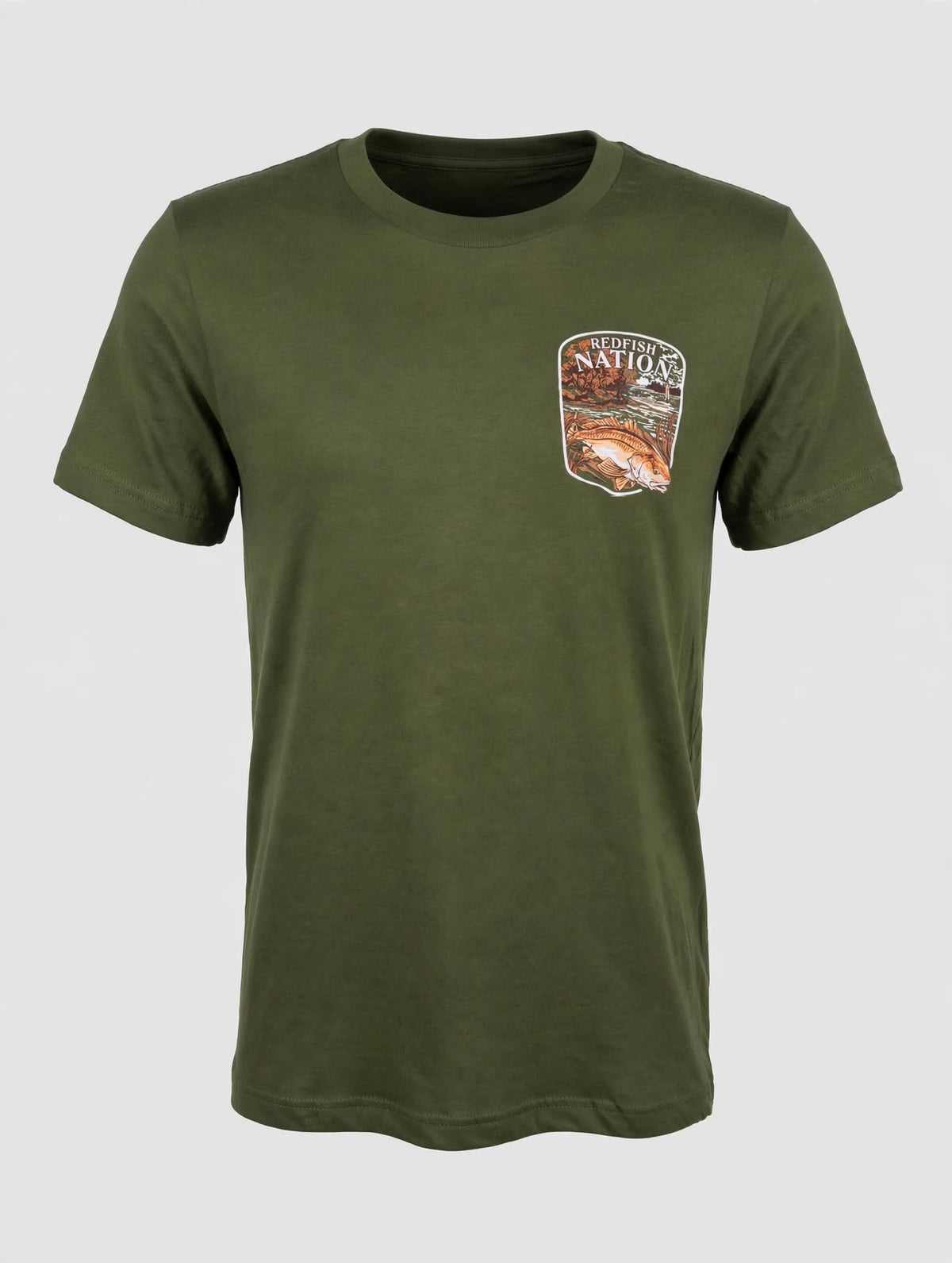 Short Sleeve Logo Redfish Nation T-Shirt Military Green Redfish Design