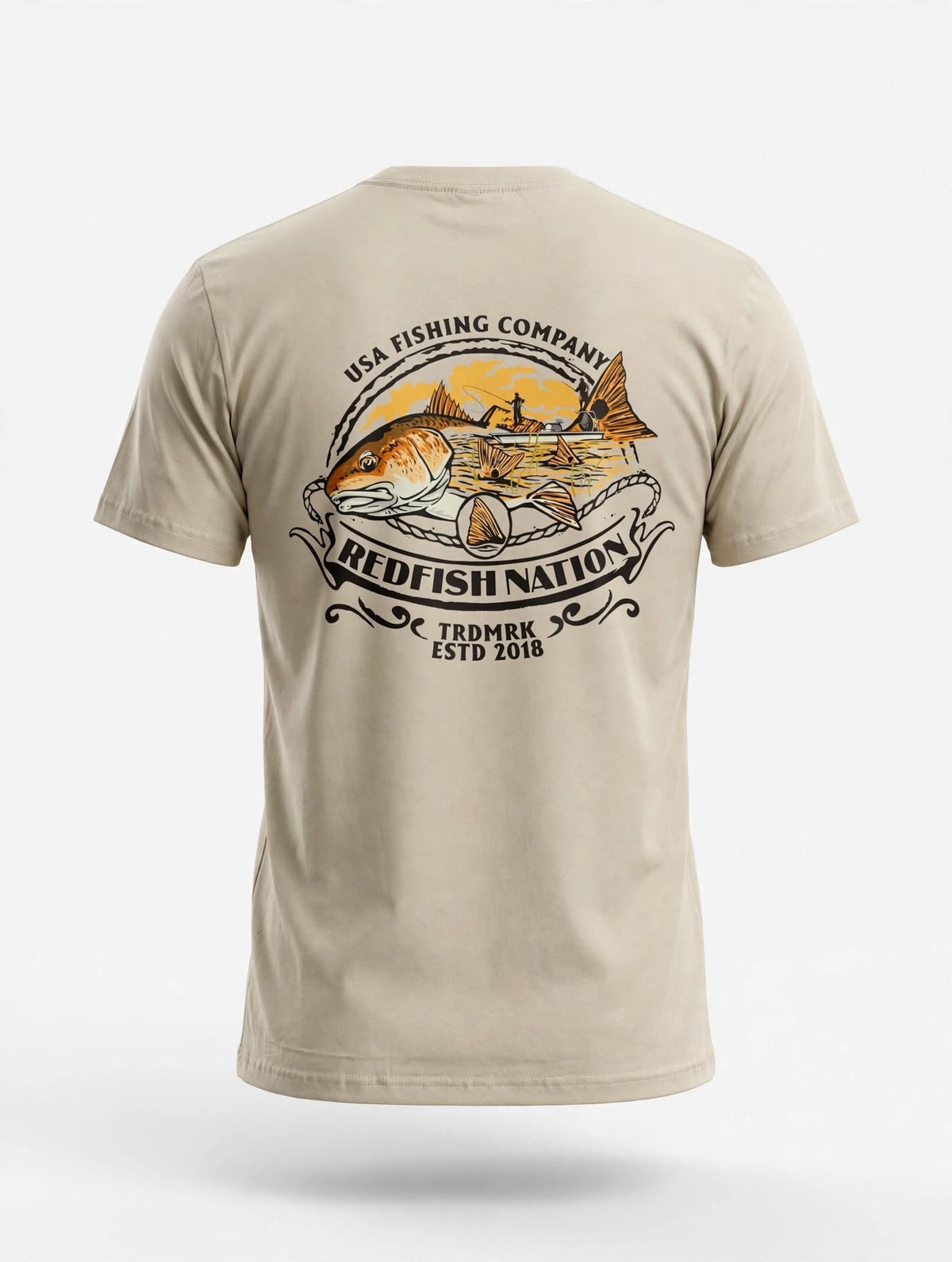 Short Sleeve Logo Redfish Nation T-Shirt Beige Redfish Design