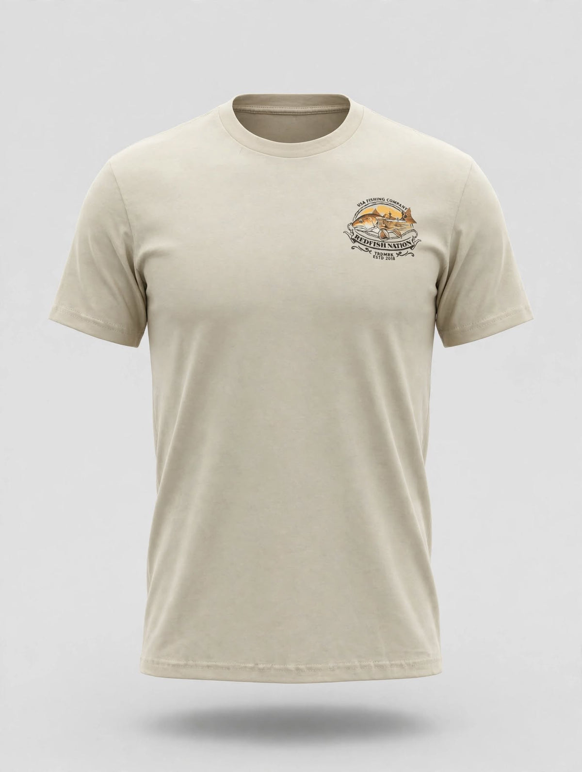 Short Sleeve Logo Redfish Nation T-Shirt Beige Redfish Design