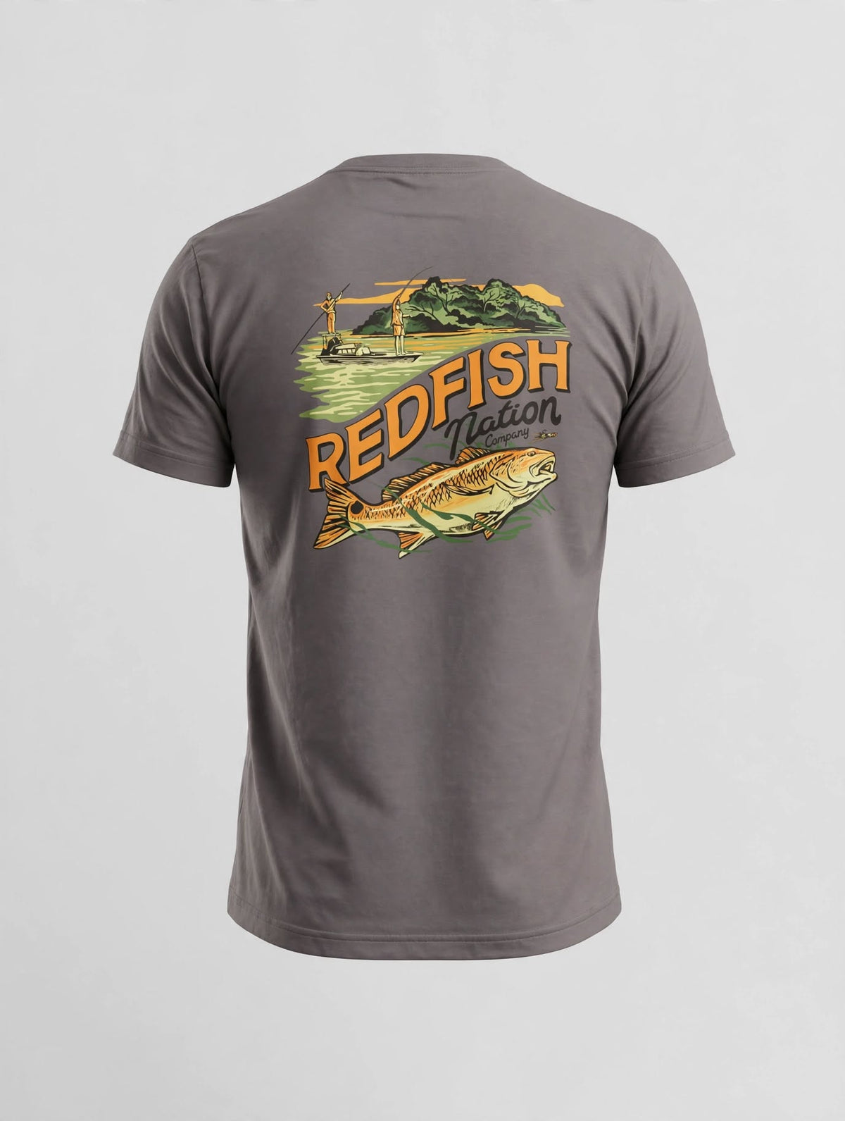 Short Sleeve Logo Redfish Nation T-Shirt Grey Redfish Design