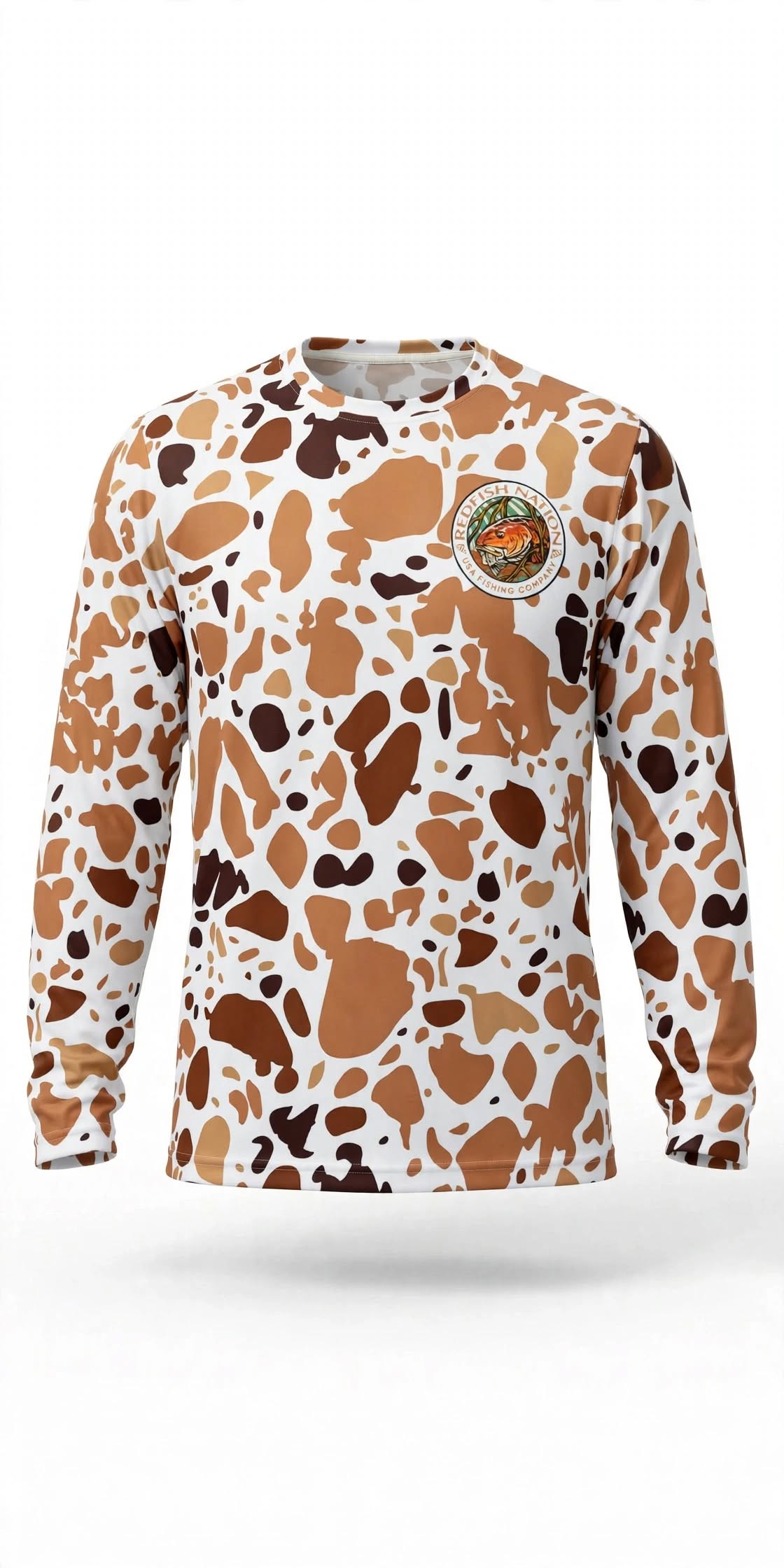 Redfish Nation Performance Splat Camo Brown Fishing Shirt
