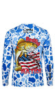 Redfish Nation Performance Blue Splat Camo Fishing Shirt