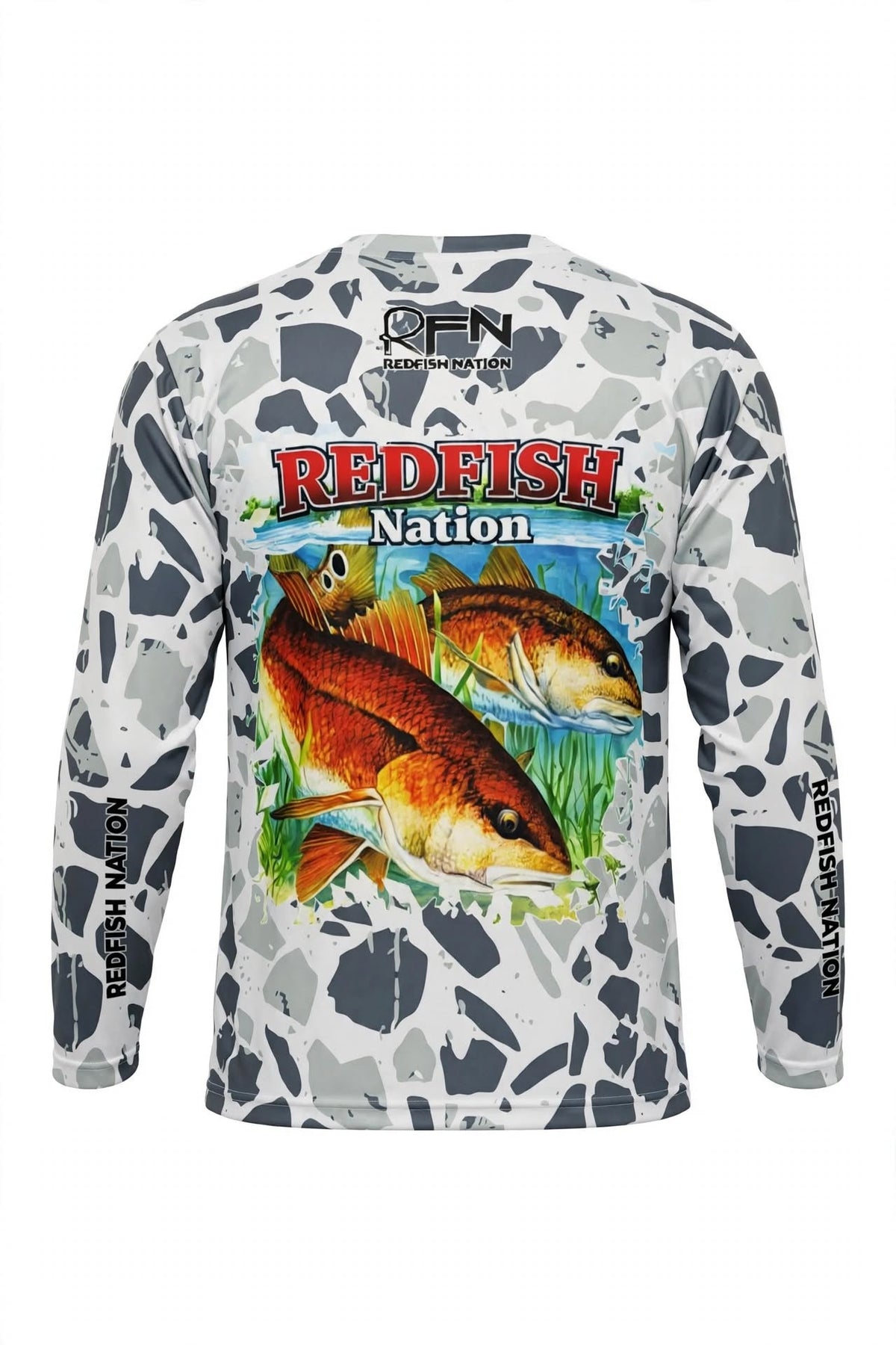 Redfish Nation Performance Splat Camo Grey Fishing Shirt