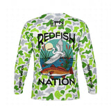 Redfish Nation Performance Standard Camo Lime Green Fishing Shirt