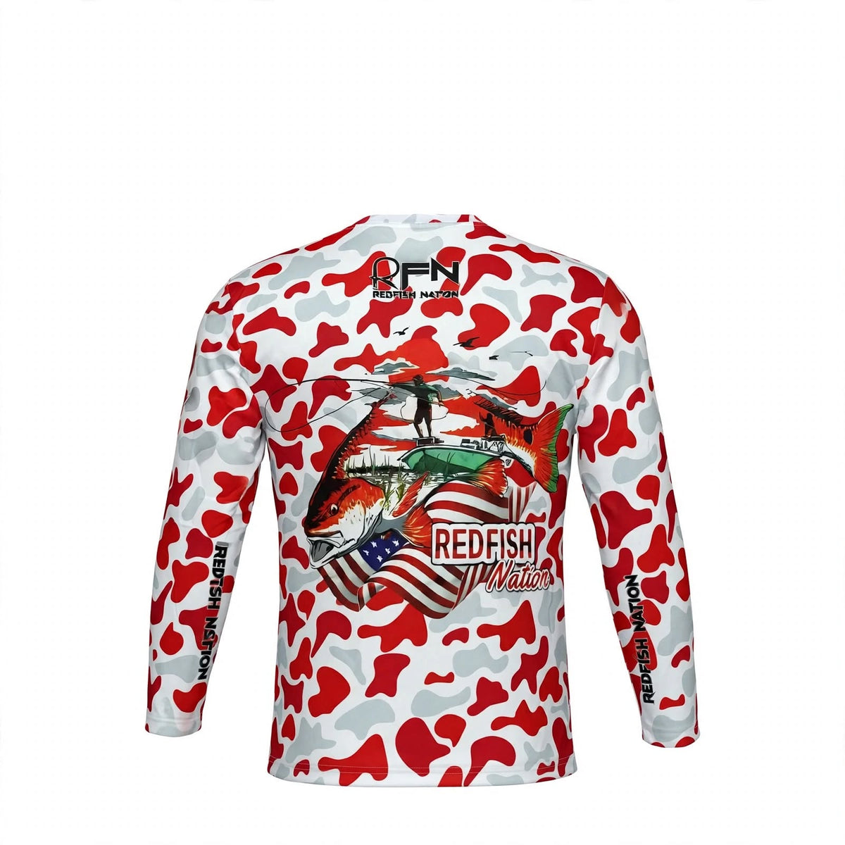 Redfish Nation Performance Red Standard Camo Fishing Shirt