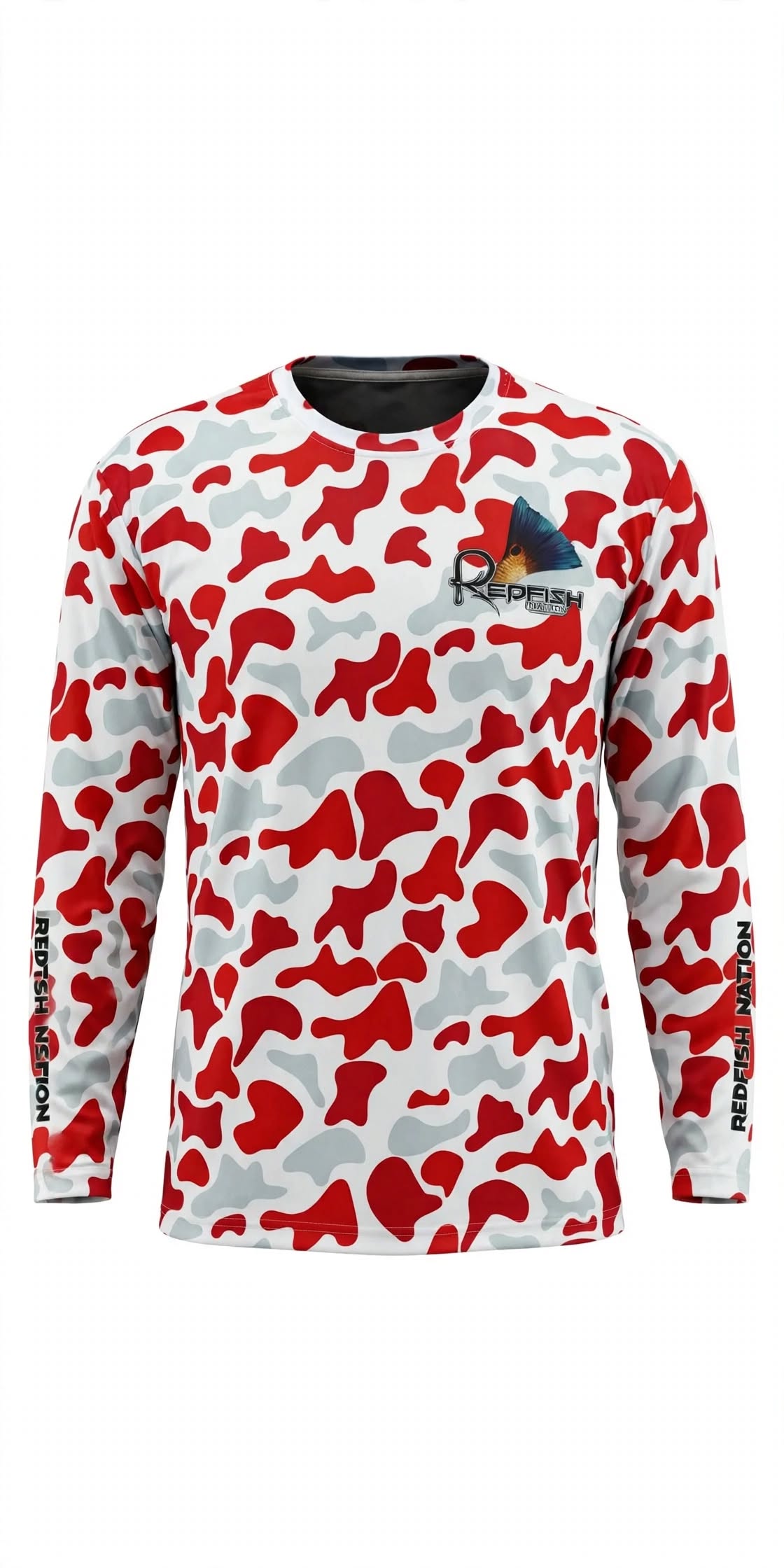 Redfish Nation Performance Red Standard Camo Fishing Shirt