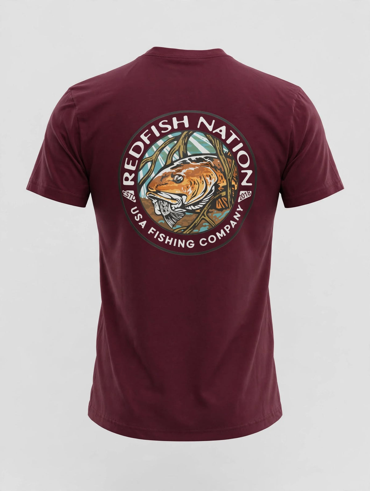 Short Sleeve Logo Redfish Nation T-Shirt Maroon Redfish Design