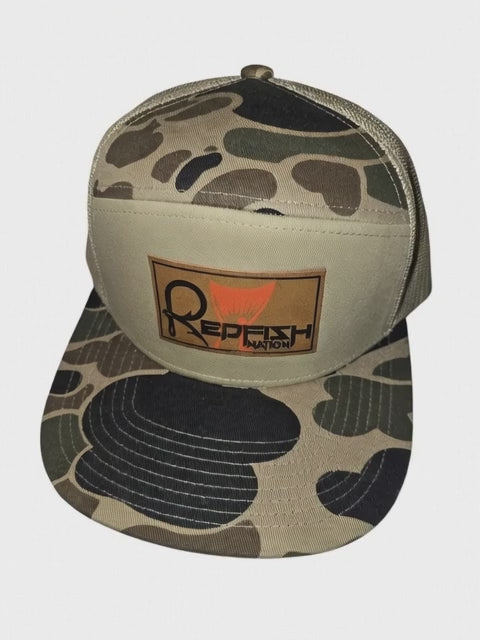 Redfish Nation Light Brown Camo 7 Panel Cap