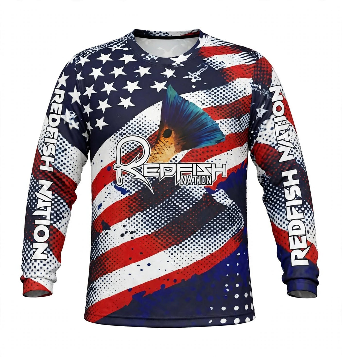 Redfish Nation Performance Patriotic US Flag Fishing Shirt