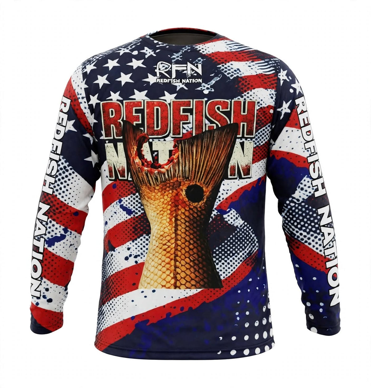 Redfish Nation Performance Patriotic US Flag Fishing Shirt