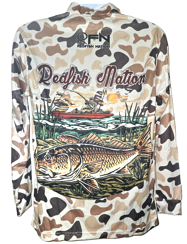 Redfish Nation Performance Redfish Shirt Original Camo Brown