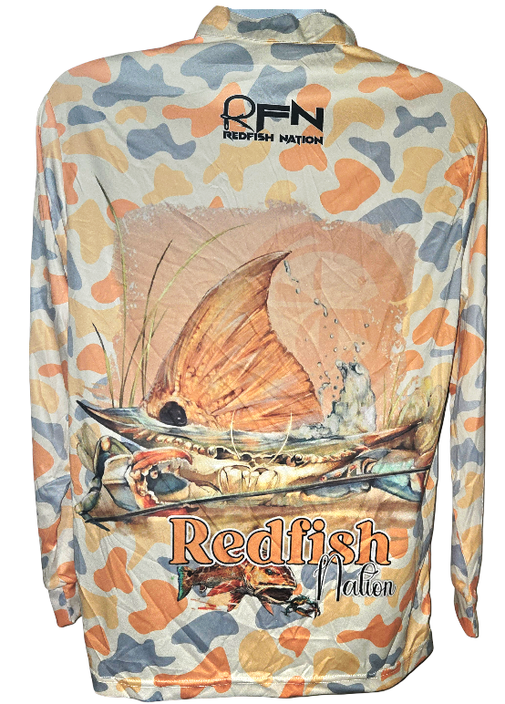 Redfish Nation Performance Redfish Shirt Original Camo Orange