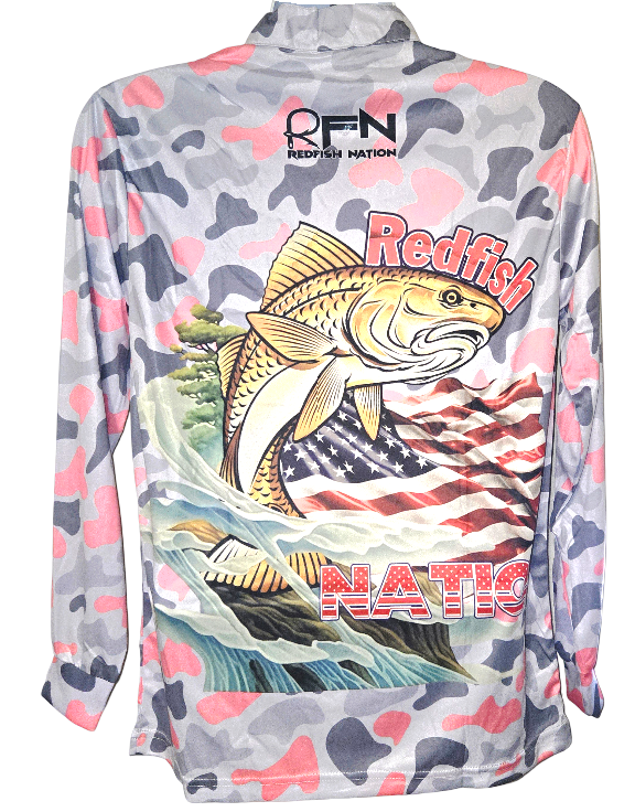 Redfish Nation Performance Redfish Shirt Original Camo Pink