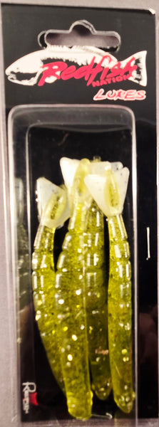 Redfish Nation 4" Shrimp Tail Soft Plastic Lure - Tail Green - White