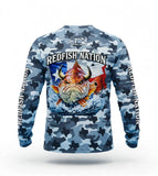 Redfish Nation Performance Texas Camo Bull Red Fishing Shirt