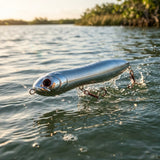 4-inch Silver Bullet Knocker topwater lure action on inshore saltwater surface