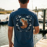 Redfish Nation Short Sleeve Logo T-Shirt - Back lifestyle view on boat dock