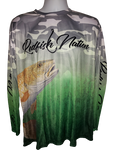 Redfish Nation Performance Grey Camo - Green Bottom Long Sleeve Shirt