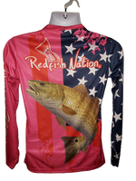 Redfish Nation Performance shirt - US Flag  Pink Redfish
