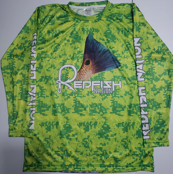 Lime Green digital Camo Redfish Tail long sleeve shirt – Redfish Nation