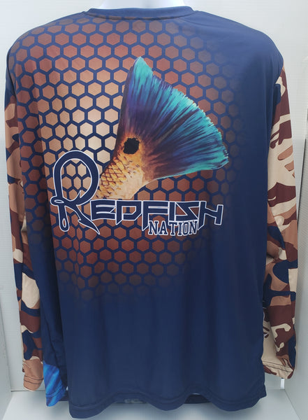 Brown / Blue Redfish Nation Performance Long Sleeve Shirt