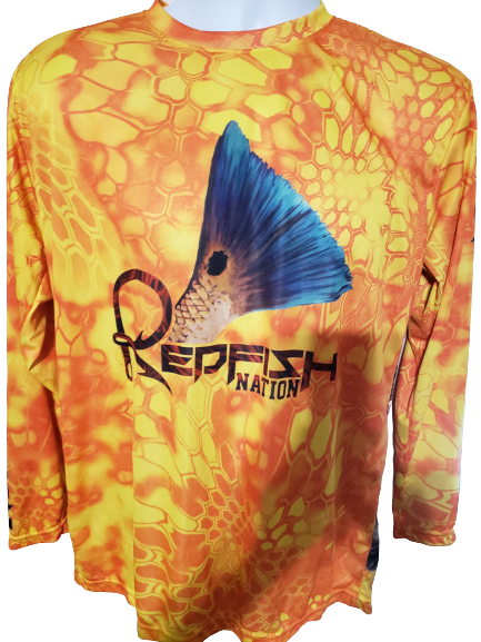 Redfish Nation Performance New Camo - Crew Neck Orange Shirt
