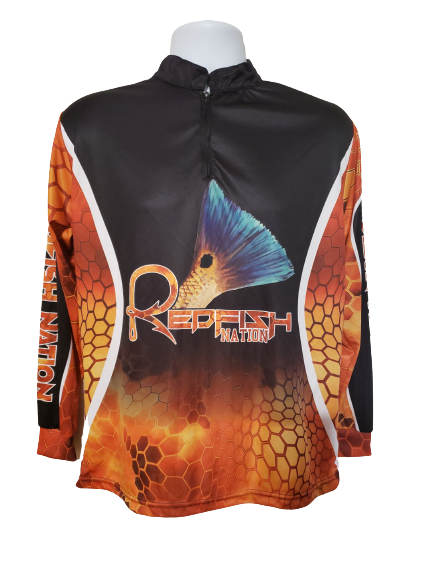 Redfish Nation Performance Long Sleeve Shirt - Pro 1/4 Zip Orange/Black