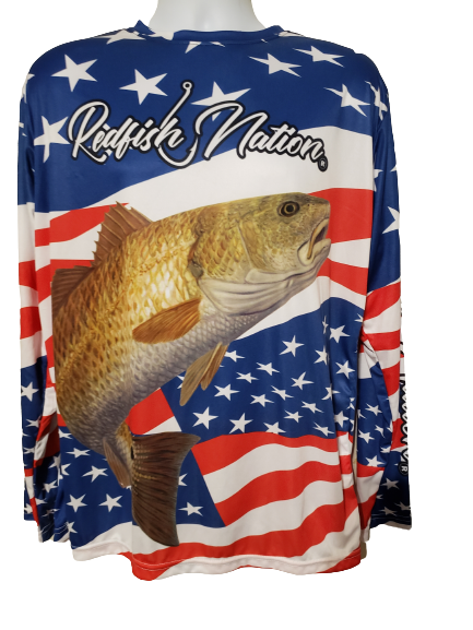 US Flag Redfish Nation Performance Long Sleeve Shirt - Redfish