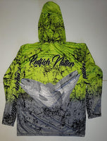 Performance Lime Green and Grey Hooded Redfish Shirt