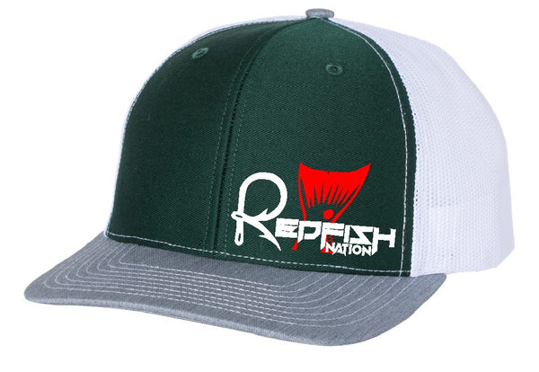 Redfish Nation Logo Trucker Cap - Green/Grey/White