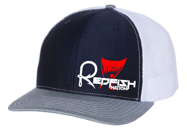 Redfish Nation Logo Trucker Cap - Navy/Grey/White