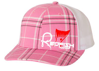Redfish Nation Logo Trucker Cap - Plaid Pink