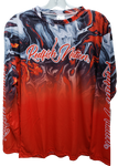 Redfish Nation Performance Black - Red Waves Long Sleeve Shirt