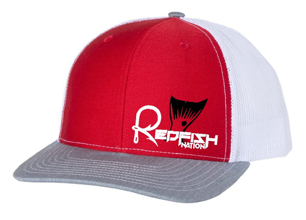 Redfish Nation Logo Trucker Cap - Red/Grey/White