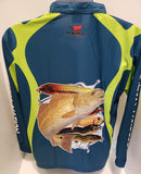 1/4 zip Redfish Nation Performance Long Sleeve Shirt - Blue/Lime Green - 22NOV