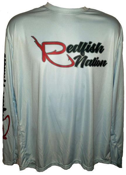 Performance Redfish Nation Logo Seafoam Blue Shirt Jetty Walker